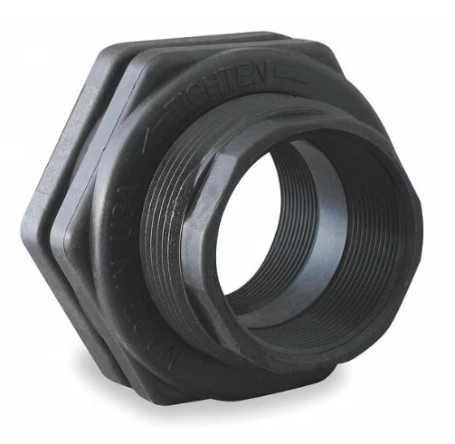 Bulkhead Tank Fitting, Polypropylene, 3/4 in FNPT x 3/4 in FNPT, 1-5/8 in Hole, EPDM Gasket