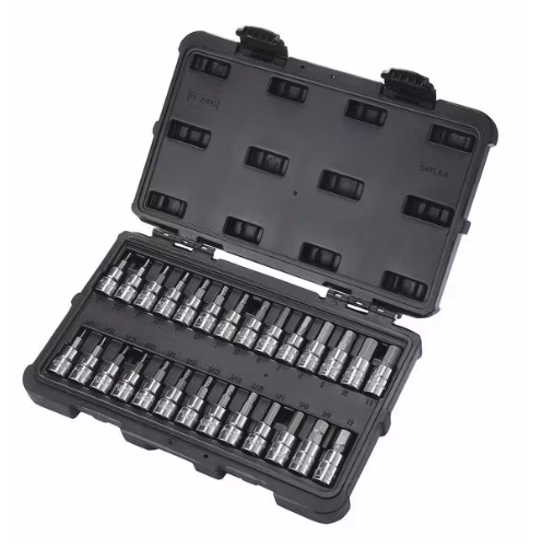 Bit Socket Set: 3/8 in Drive Size, 1 27/32 in Length, Metric/SAE, Alloy Steel, 27-Piece, Case